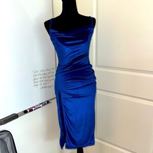 NWT 👌🏽Super Sexy Blue Velvet Mini Dress - Scoop neck and sexy slit detail!